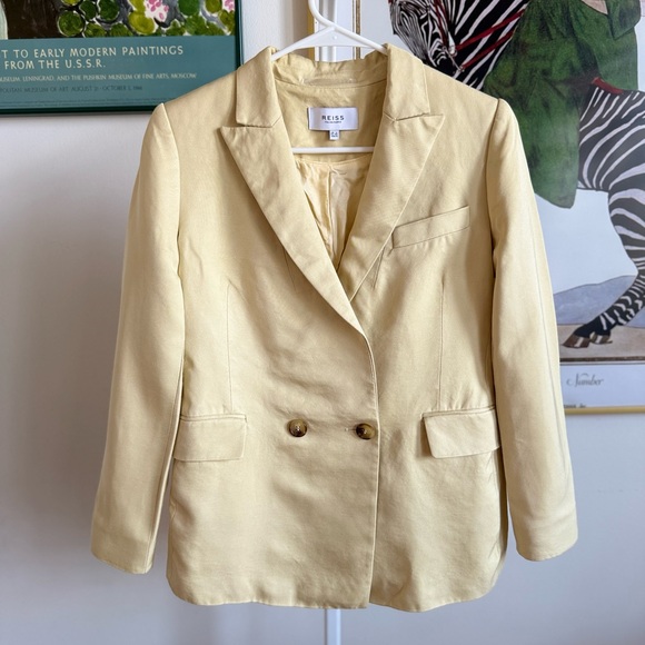 Reiss Jackets & Blazers - Reiss Olivia Satin Twill Tailored Blazer Double-Breasted in Lemon